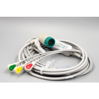 3-adr. EKG-Komplettkabel mit Druckknopf, zu Physio Control für LP 12, 15, 20
