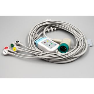 5-adr. EKG-Komplettkabel mit Druckknopf, zu Physio Control für LP 12, 15, 20