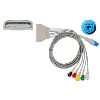 5-adr. Telemetrie-EKG-Patientenkabel inkl. SpO2-Konnektor mit Druckknopf, zu Philips HP
