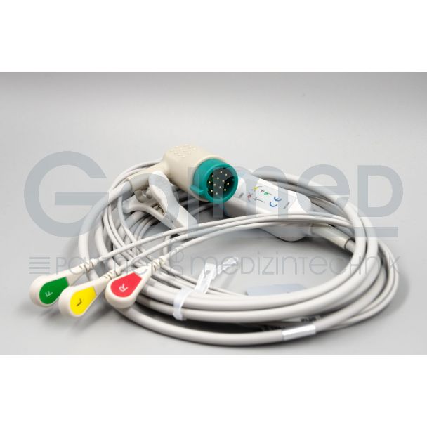3-adr. EKG-Komplettkabel mit Druckknopf, zu Physio Control für LP 12, 15, 20
