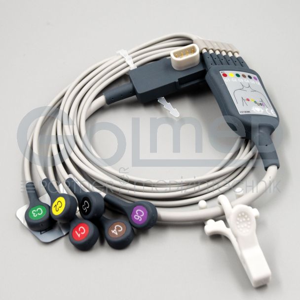 6-adr. EKG-Brustwandableitung mit Druckknopf, zu Physio Control für LP 12/15/20/20e