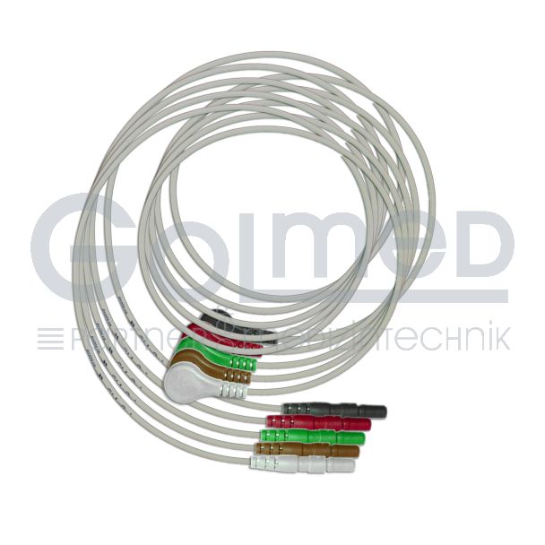 5-adr. LZ-EKG-Leitung mit DIN-Stecker, Druckknöpfe, 60 cm