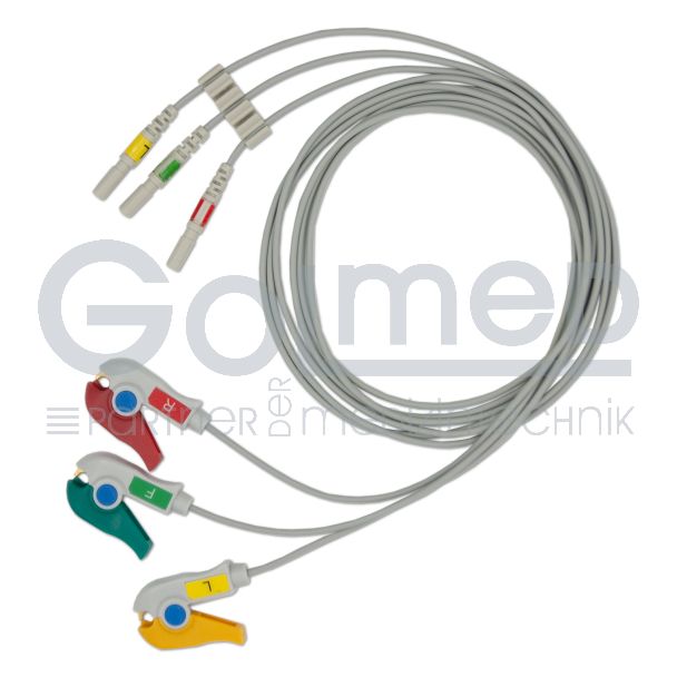 3-adr. LZ-EKG-Leitung mit DIN-Stecker, Klammern, 100 cm