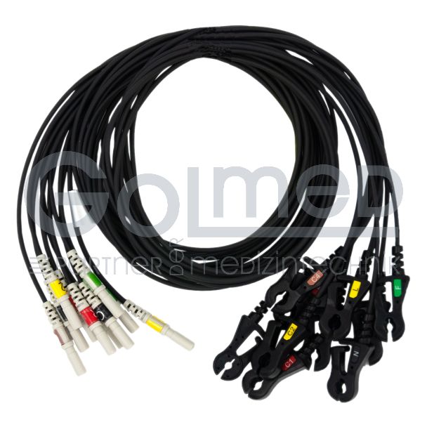 10-adr. LZ-EKG-Carbonleitung mit DIN-Stecker, Klammern, 90 cm