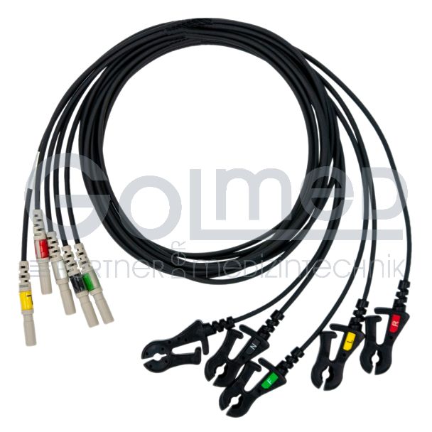 5-adr. LZ-EKG-Carbonleitung mit DIN-Stecker, Klammern, 90 cm
