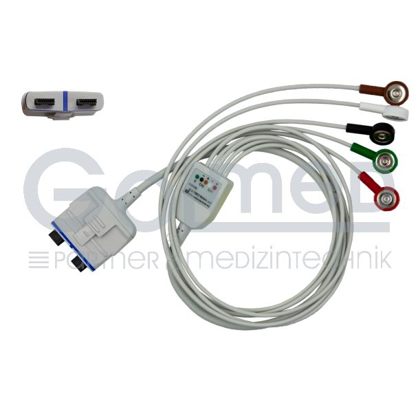 5-adr. LZ-EKG-Komplettkabel mit Druckknopf, AHA, Orig. GE Getemed