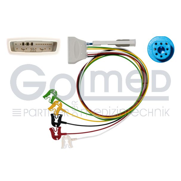 5-adr. Telemetrie-EKG-Kabel inkl. SpO2-Konnektor mit Klammern, Orig. Philips HP