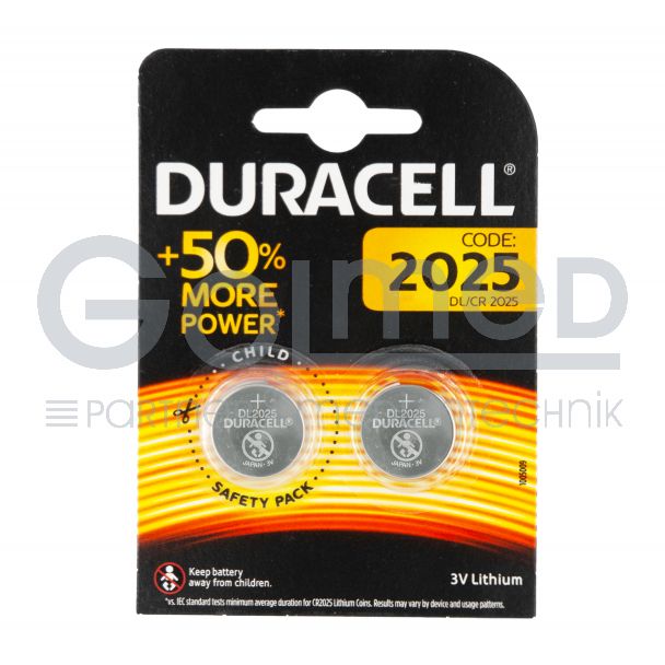Duracell Lithium Knopfzelle 3 Volt, CR2025, 2 Stück