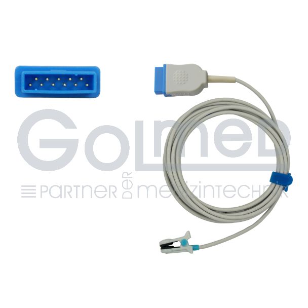 SpO2-Ohrsensor, zu GE Datex blau/flach 11pin, 300 cm