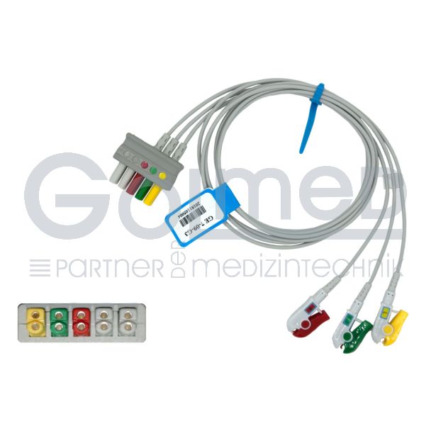 3-adr. EKG-Patientenleitung ECO, Klammern, 90 cm, wie Dräger #MP03411