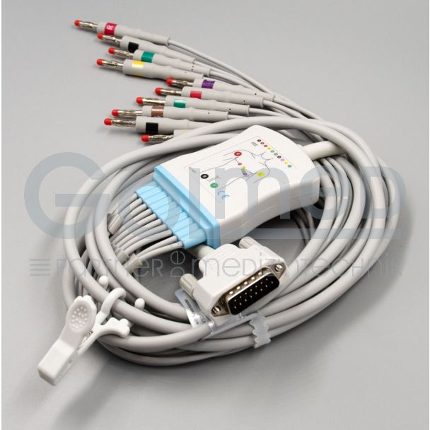 10-adr. EKG-Komplettkabel mit Bananenstecker, zu Nihon Kohden
