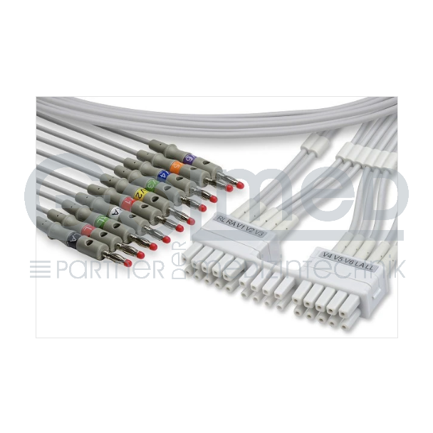 10-adr. EKG-Komplettkabel mit Bananenstecker, zu Mortara ELI